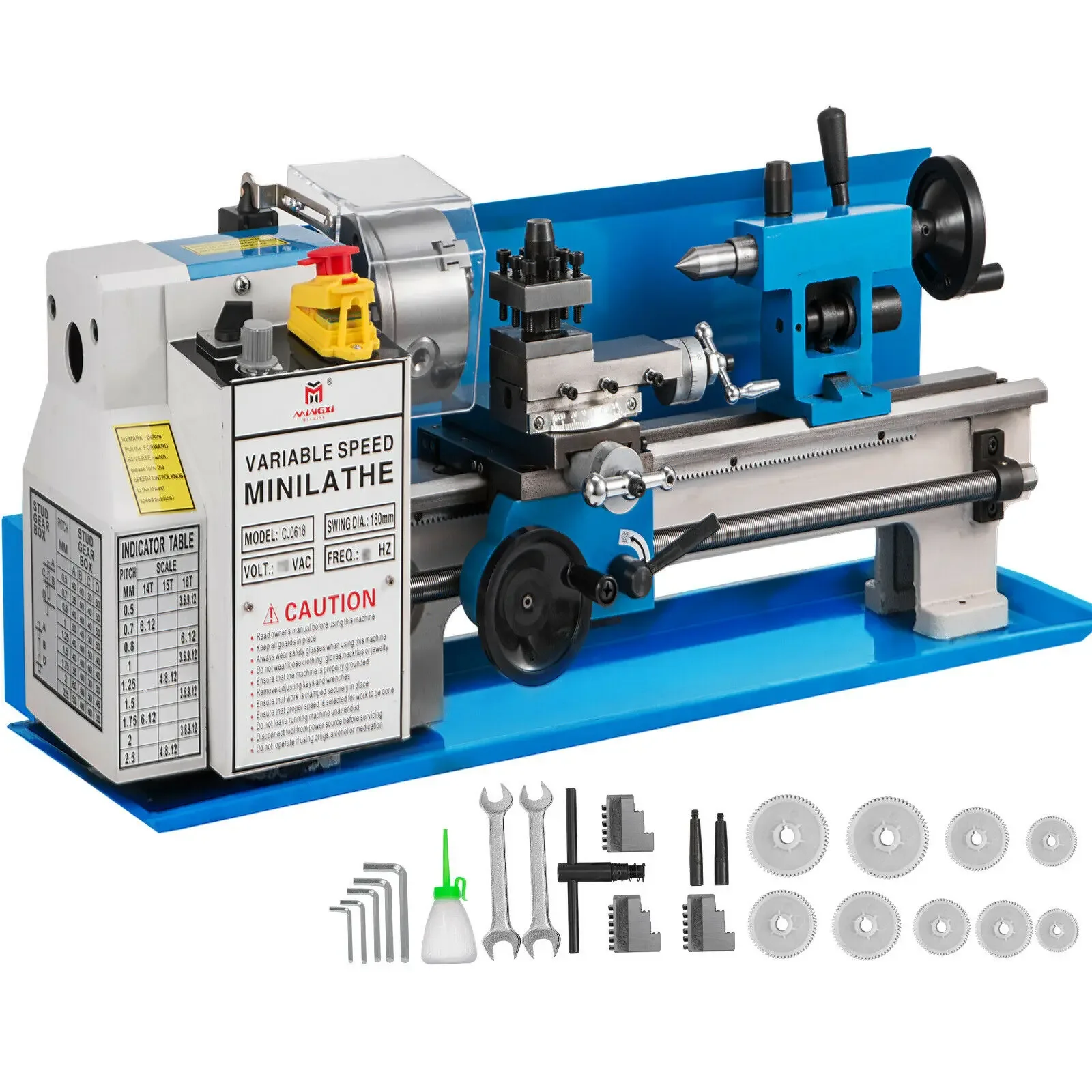 Mini Metal Lathe 0-2500 RPM Variable Speed Mini Lathe with 4 / 3-jaw Chuck Bench Top Metal Lathe