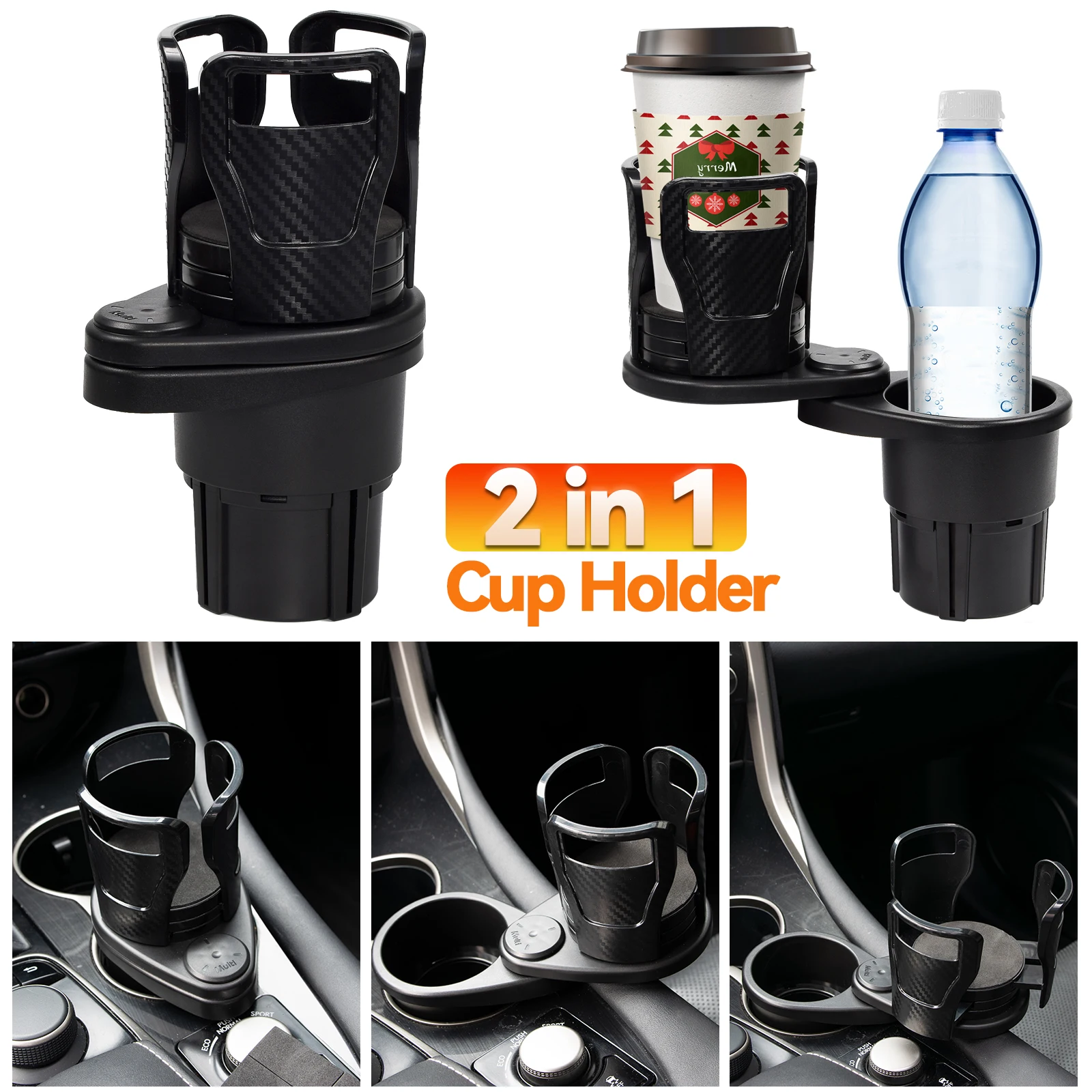 2in1 Car Dual Cup Holder Adjustable Drinking Bottle Stand Bracket Sunglasses Organizer Beverage Drinks Cans Interior Accessories