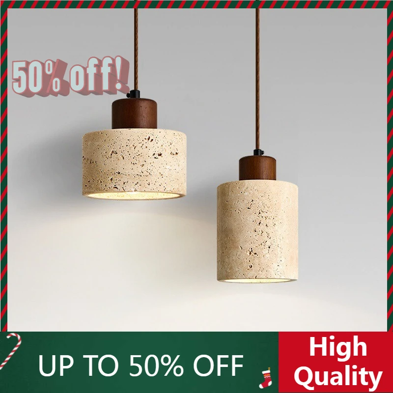 2026 Yellow Travertine Pendant Lights Dining Living Room Wood Wire Adjustable Indoor Home Decor Hang Lamp LED Lamparas Colgantes