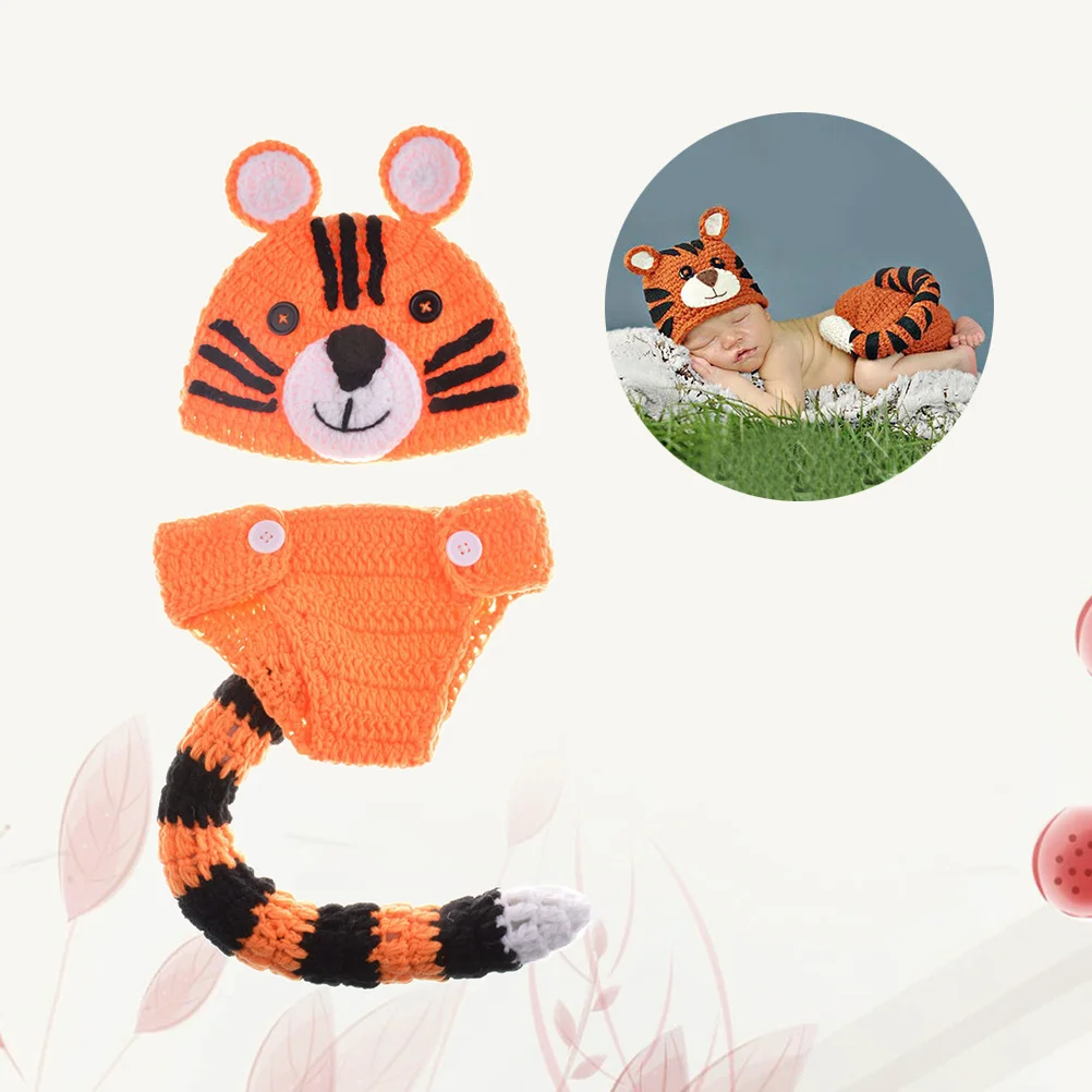 الطفل التصوير الدعائم الوليد قبعة محبوك النمر تصميم طويل الذيل السراويل زي الطفل صور وتتسابق الرضع التصوير زي