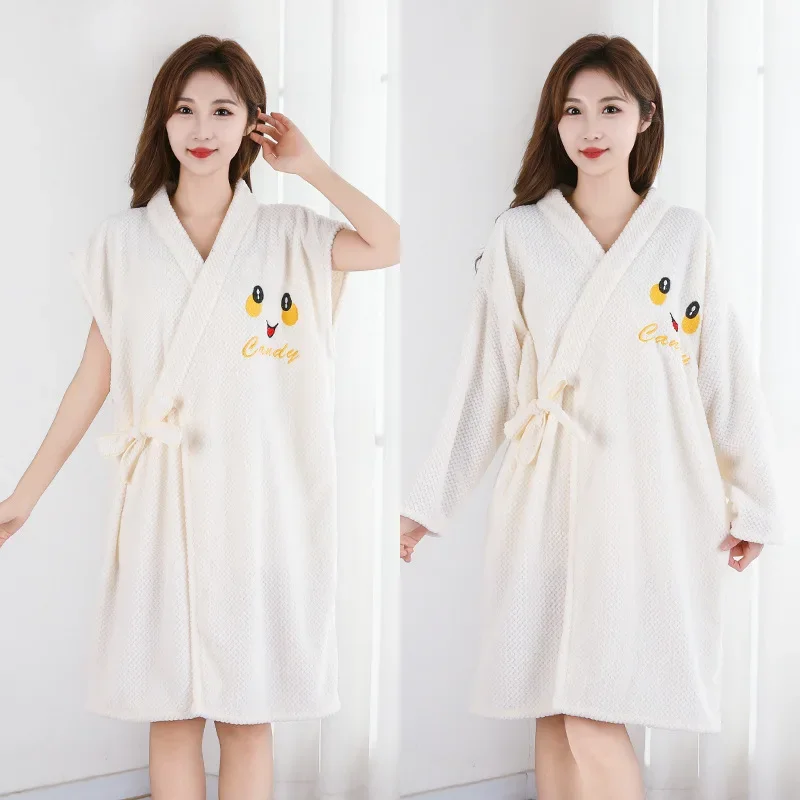 Korallen Samt Serie Reine Baumwolle Hause Bademantel Weibliche Herbst und Winter Erwachsene Können Tragen Kann Wrap Baden Schnell Trocknende Robe