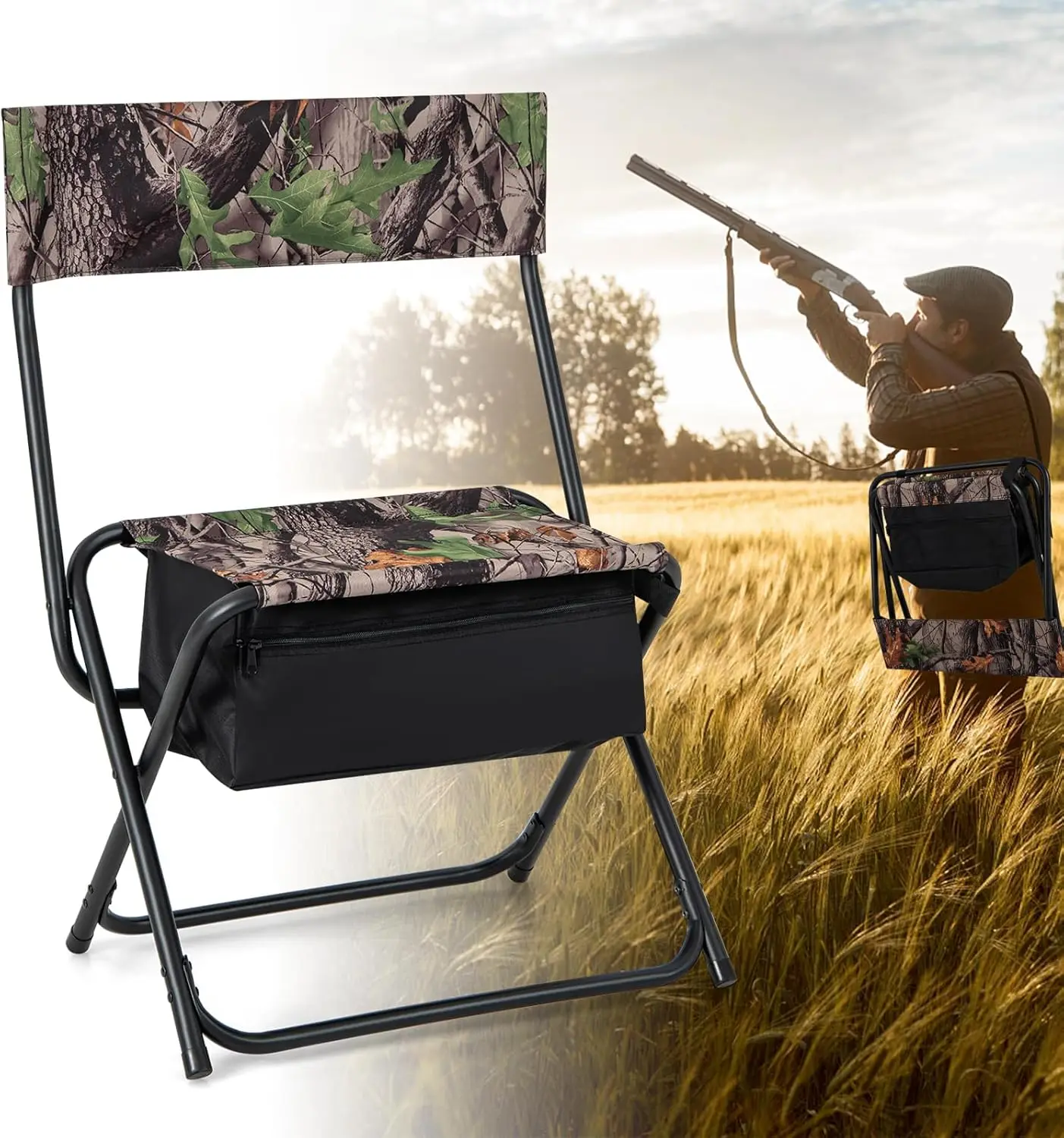 

Hunting Chair, Foldable Hunting Blind Chair With Storage Pocket, Backrest, Carrying Strap, Portable Outdoor Fishing Chair For