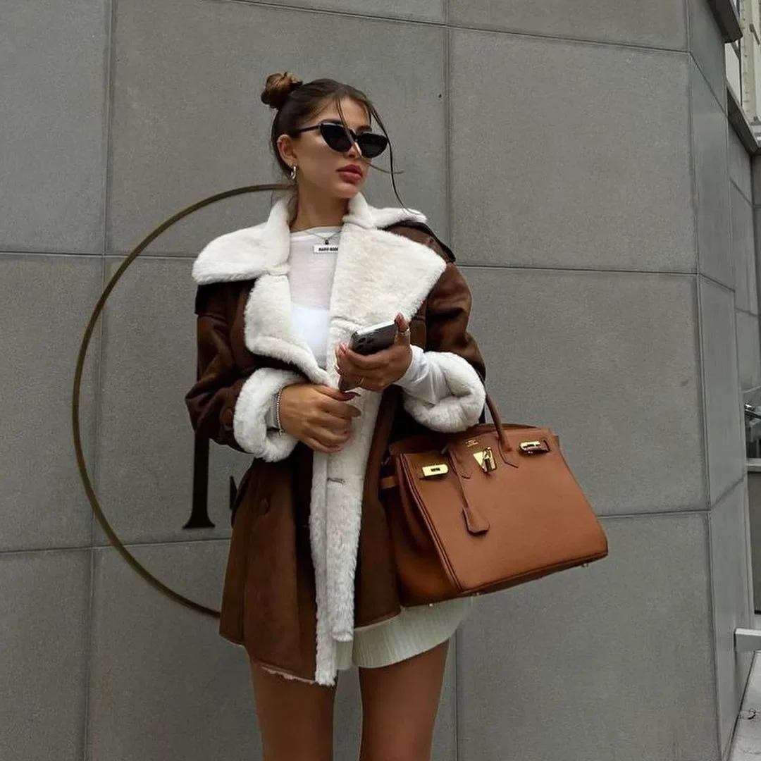 Vestes d'hiver et d'automne pour femmes, épais et chaud, en daim solide, réversible, manteau extérieur de moto, pardessus ample pour femme, 2025