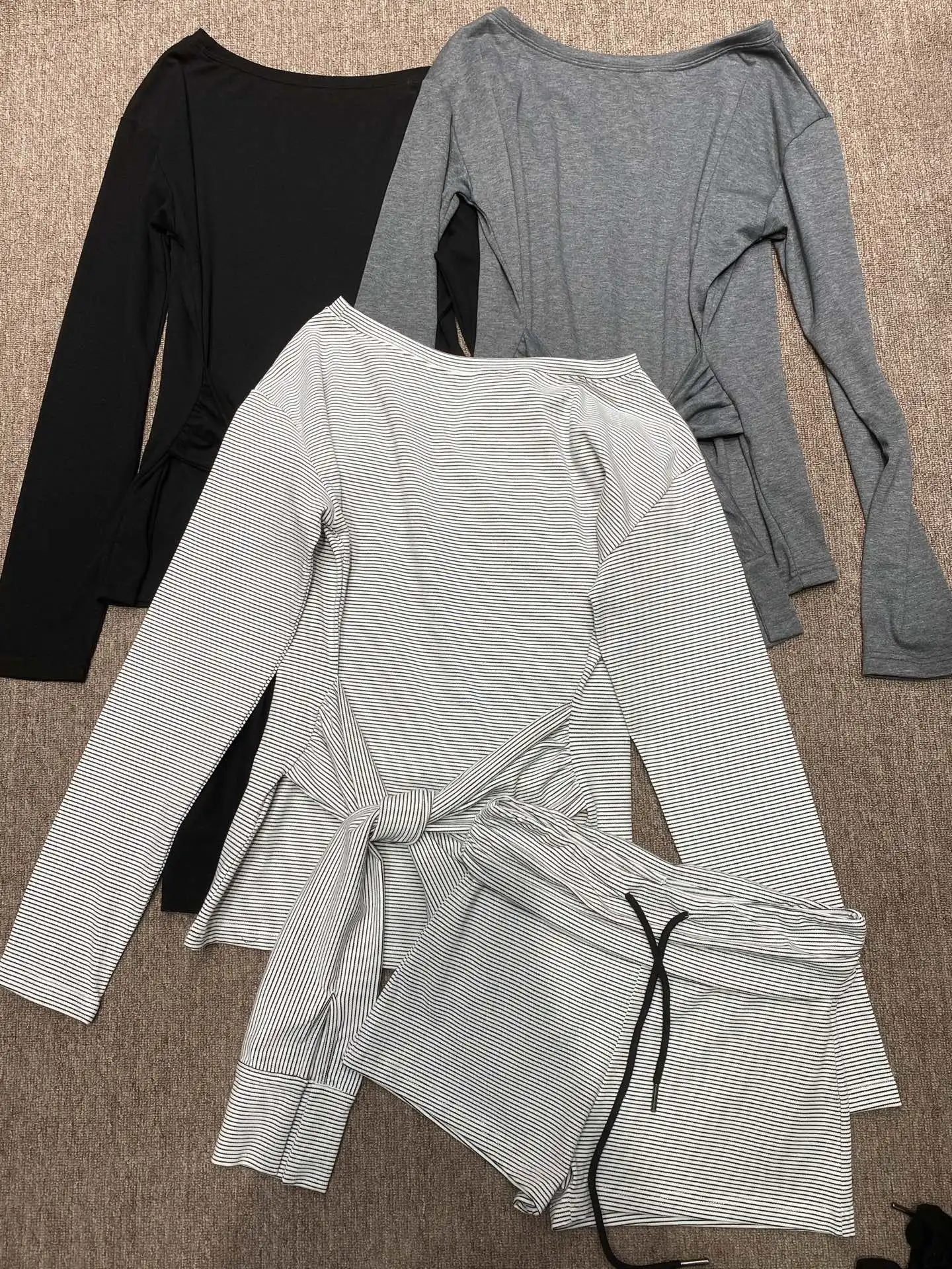 

Fashionable Women's Long Sleeve T-Shirt And Drawstring Shorts Set Elegant Casual Striped Letter Pattern High Waist Spring Outfit