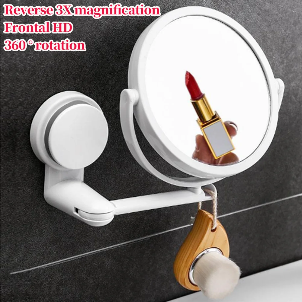 Double Side Makeup Mirror Wall Mounted Folding Arm Extend Bathroom Mirror 3X Magnification 360 Degree Rotation