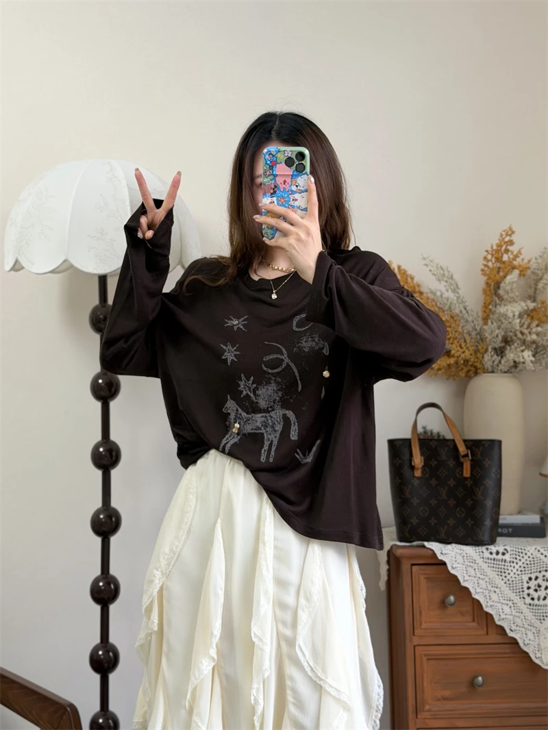 

Ultra Thin Long Sleeve T-Shirt Linen Silk Print Lightweight Sun Protection Cover up Women Spring Summer Casual Loose Fit roun...