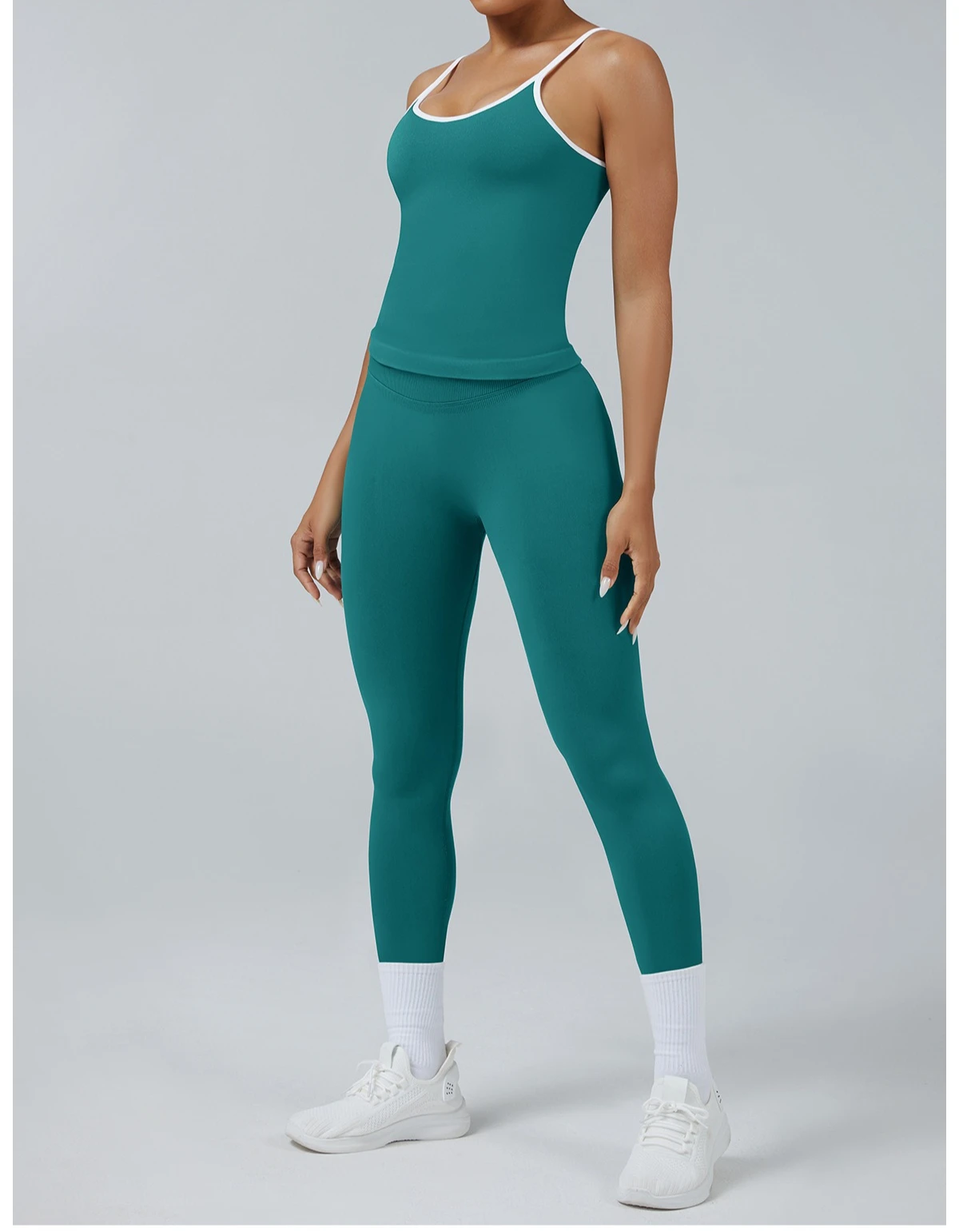 Damen Color-Blocking Gym-Sport-Tops Sommer Yoga Fitness Sexy Rückenfreie Strick-Camisoles mit Brustpolster und Trägern – Detail 23
