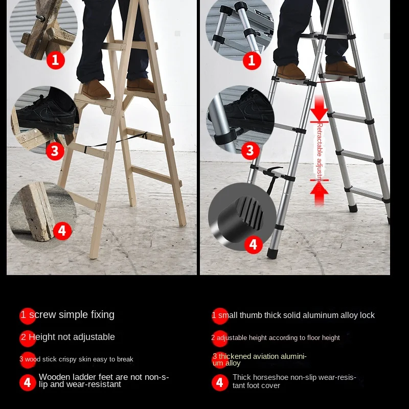 Imagem -03 - Escada de Cavalete Multi-função Escada Doméstica Dobrável Escada Telescópica Engrossada Engenharia Escada Liga de Alumínio 2m Mais 2m