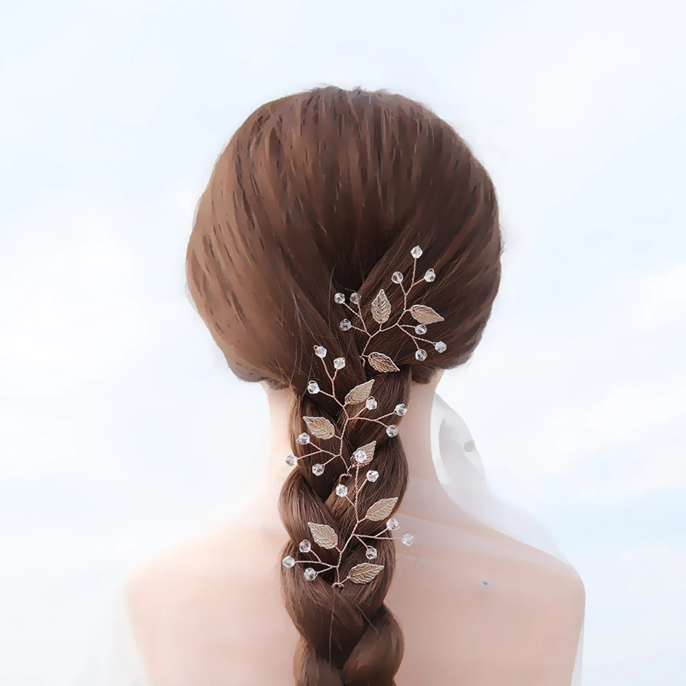 

2pcs Alloy Leaf Hairpins U-Shaped Hair Sticks Crystal For Women Lightweight Bridal Party Prom Wedding Honeymoon Accessories Hair