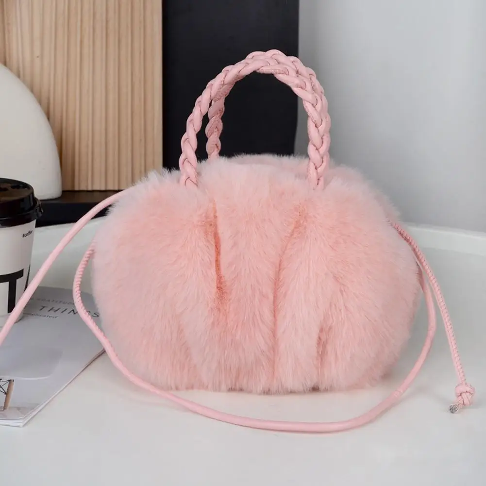 Bolsos cruzados de felpa de calabaza rosa para mujer, nuevo bolso de mano, Material de felpa sintética, bolsos de nubes plisados de nicho a la moda