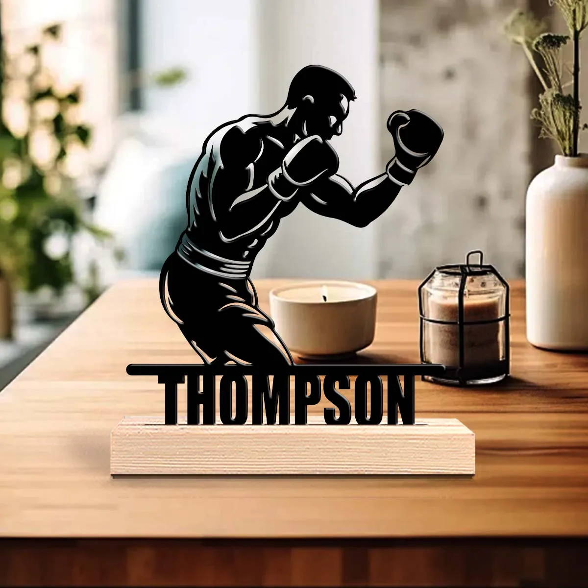 1pc Metal Desktop Decoration Custom Content With Wooden Base Room Decorations, Bar Counter Decorations