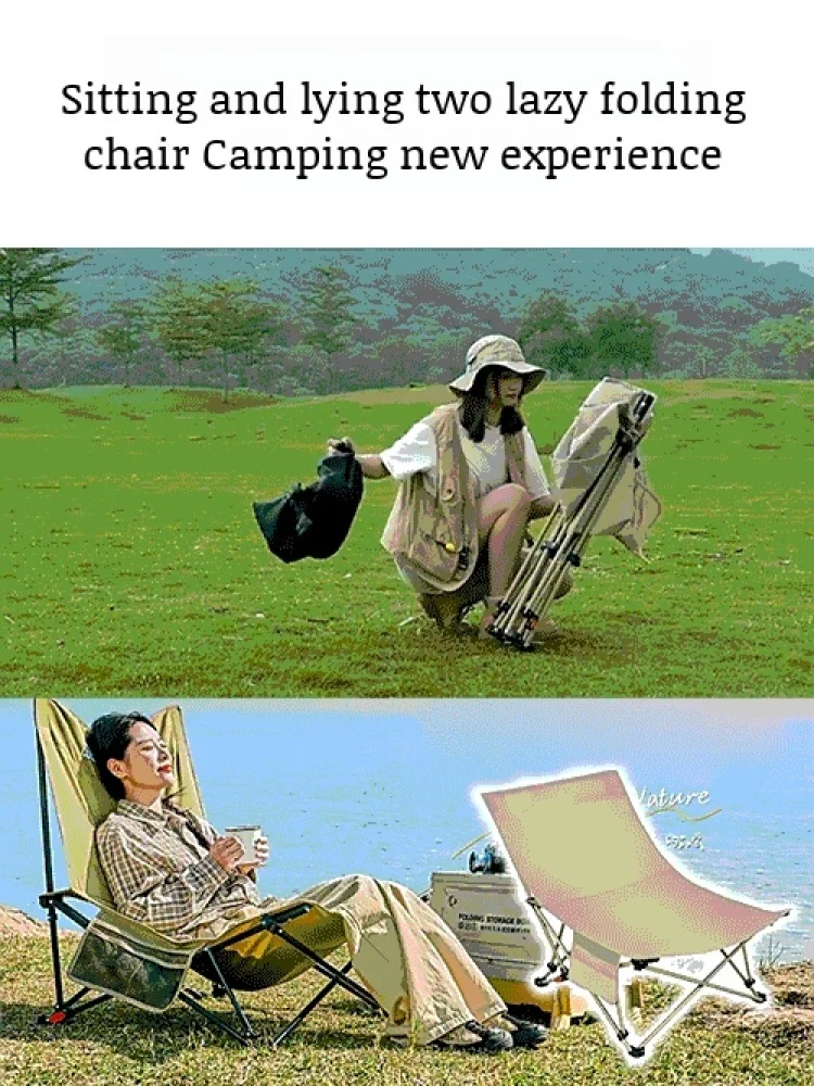 Picnic Portable Chair Stool Outdoor Folding Beach Chair Sitting and Lying Picnic Moon Chair