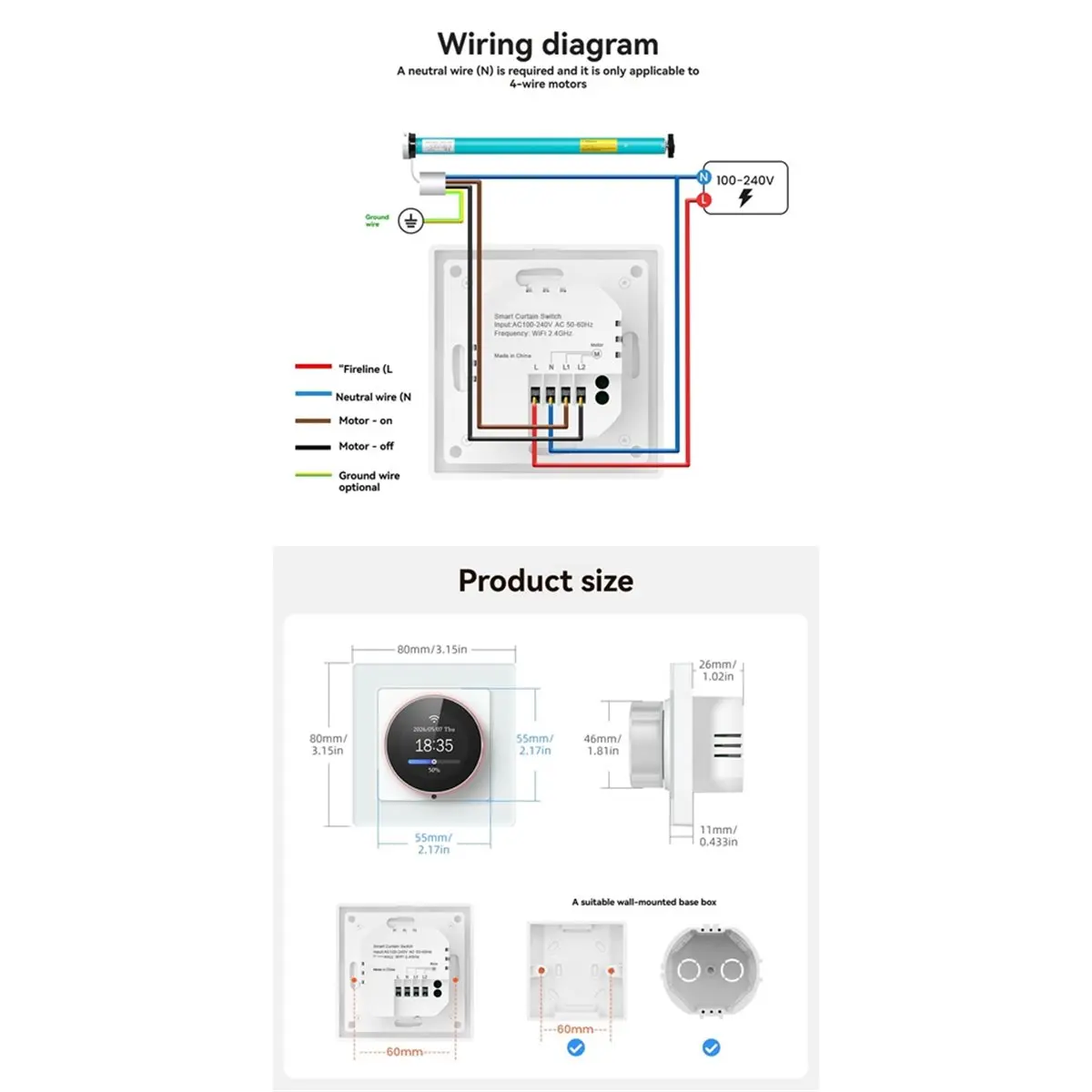 ABIU Tuya WiFi Smart Knob Curtain Switch Percentage-Based Curtain Controller RGB Light Works with for Alexa Google Home