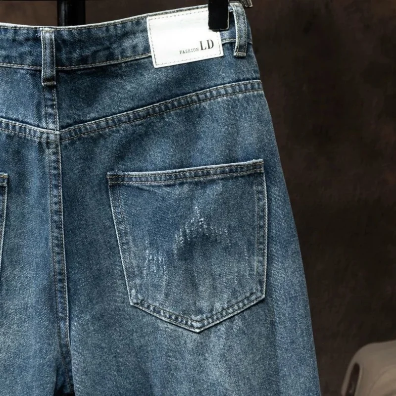 Spring/Autumn Fashion Trendy Solid Color Straight Leg Stretch Denim Pants Men's Casual Loose Fit Sports High Quality Trousers