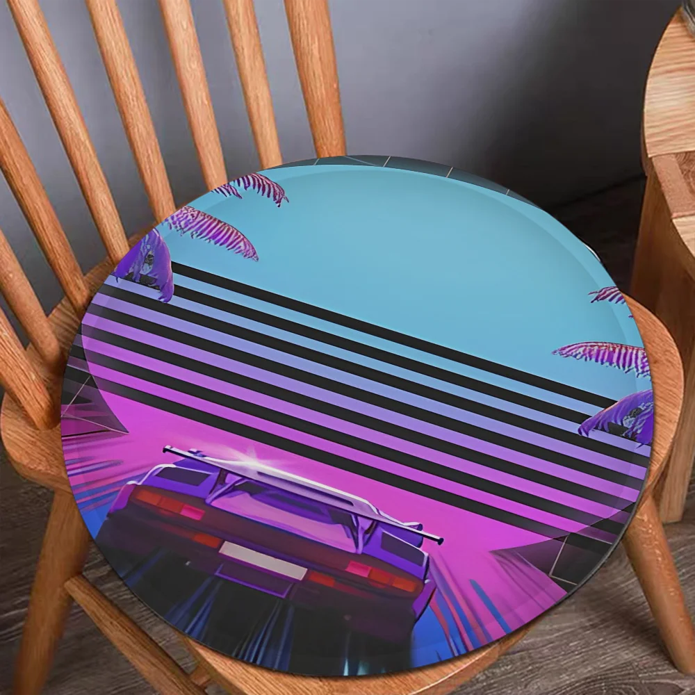 Neon Retrowave Synthwave Creative Dining Chair Cushion Circular Decoration Seat For Office Desk Cushions Home Decor