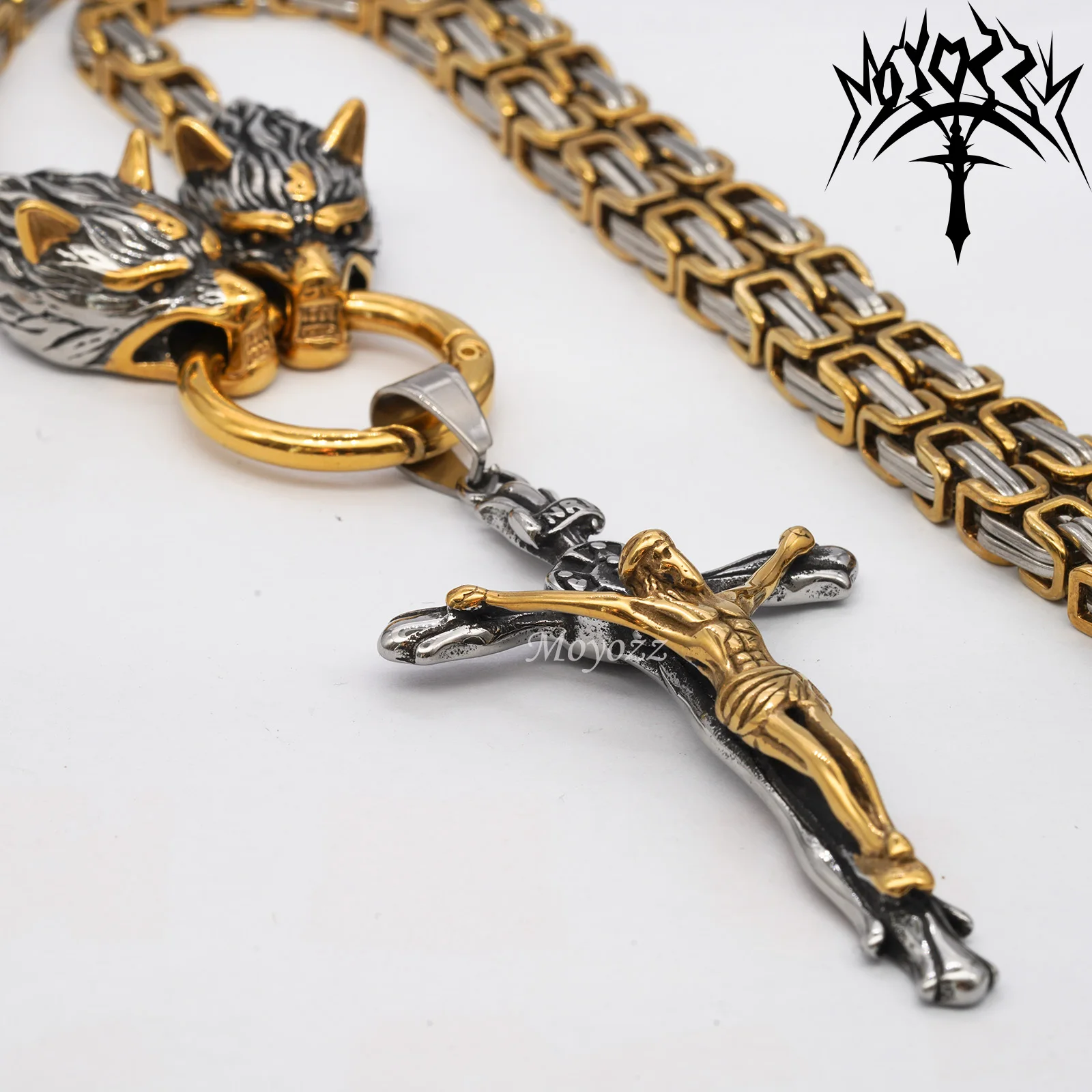 Men's Large Stainless Steel Cross Crucifix Jesus Christ 3D Gold Heavy Pendant With Necklace