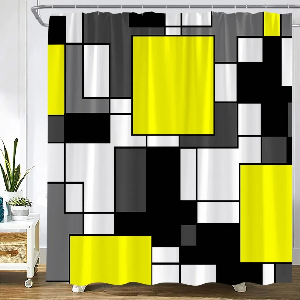 Creative Geometric Shower Curtains Blue Grey White Splicing Black Lines Abstract Modern Nordic Home Decor Bathroom Curtain Sets