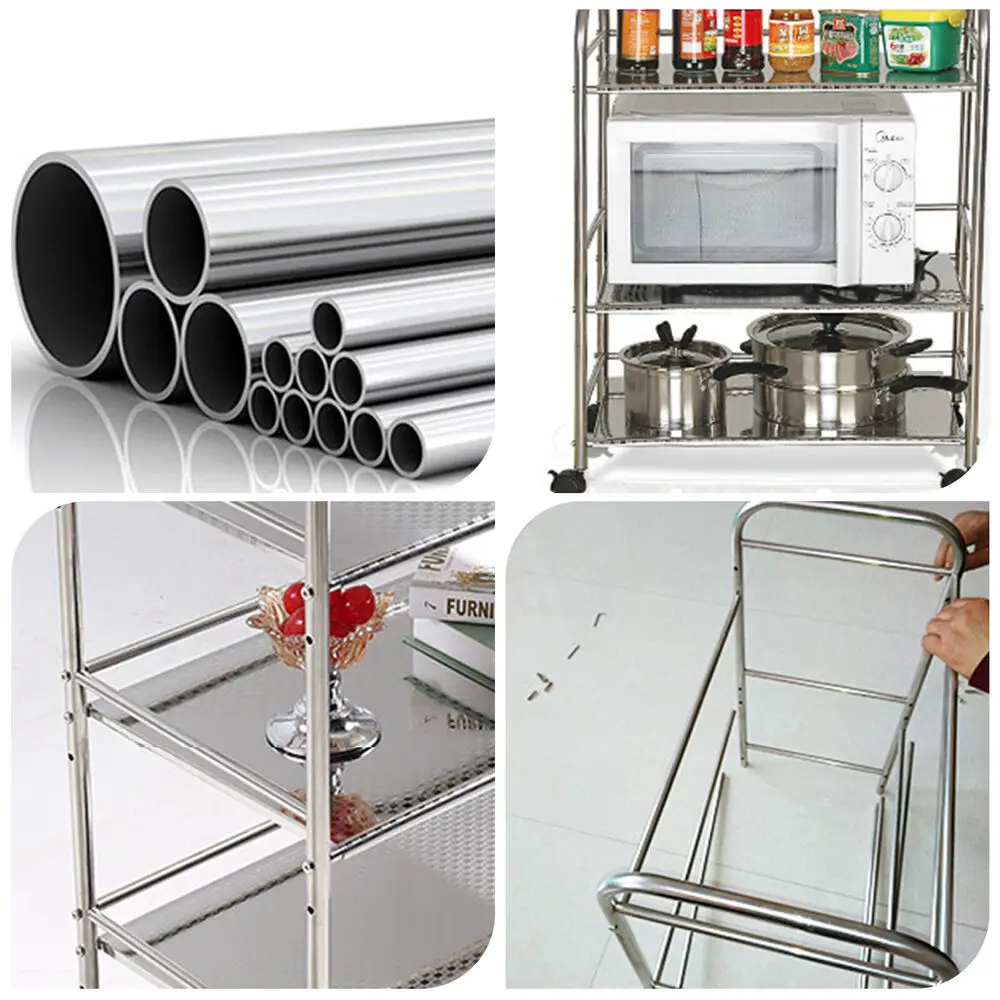 

3-Tier Stainless Steel Kitchen Trolley Cart Microwave Oven Rack Utility Cart