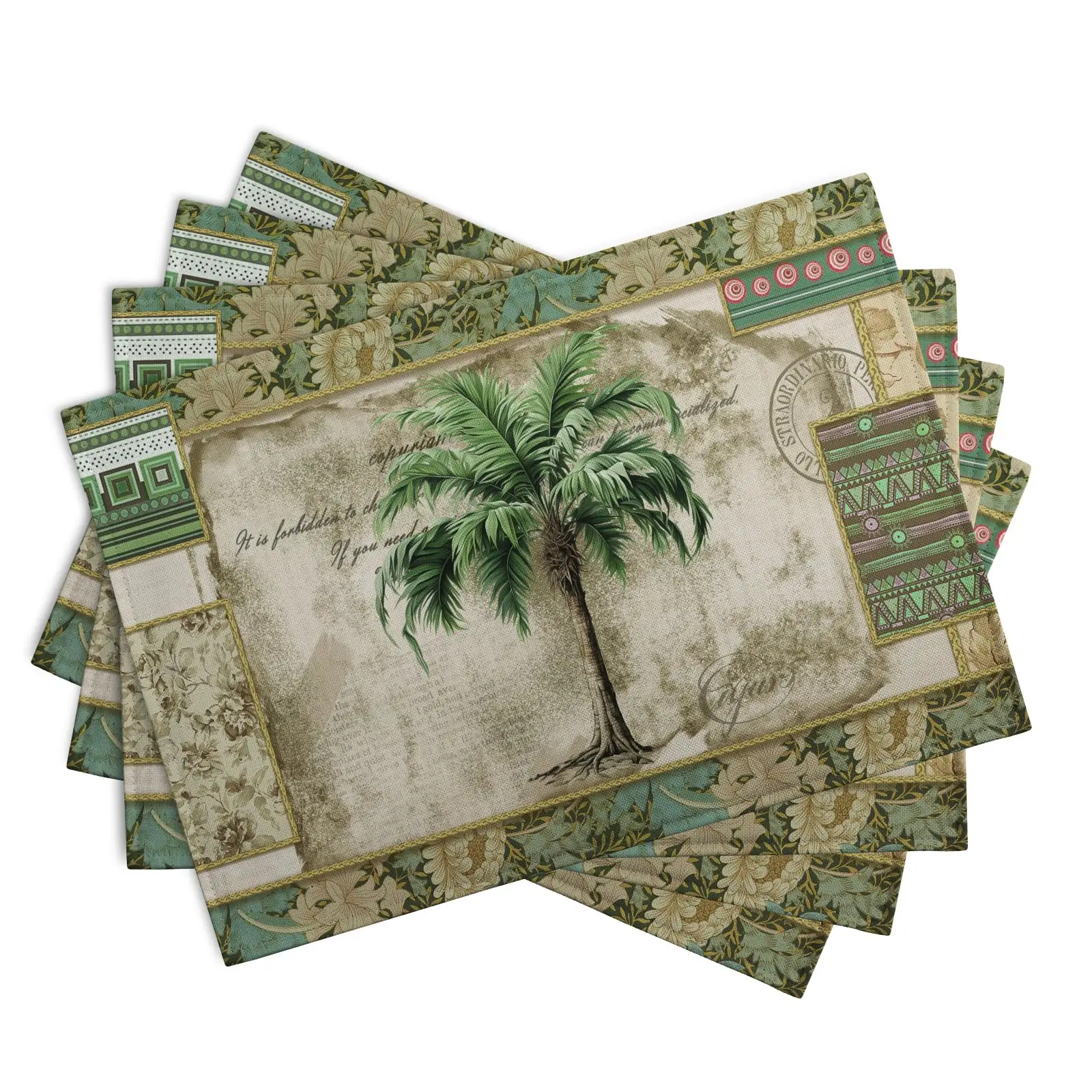 1PCS Palm Tree Printed Linen Placemat Decorative Table Mat Washable Place Mats 12x18Inch for Dining Kitchen Farm House Decor