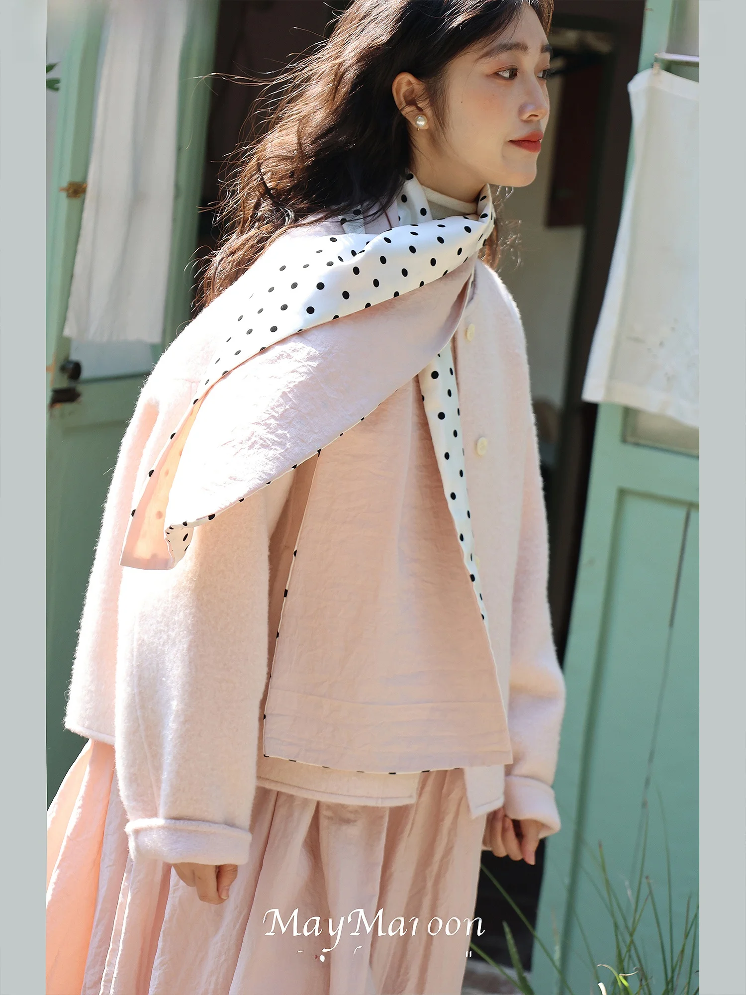 

Maymaroon Handmade ort Double-Faced Woolen Coat Korean Sle Fit Long Sve Button Closure Women's Winter Outerwear