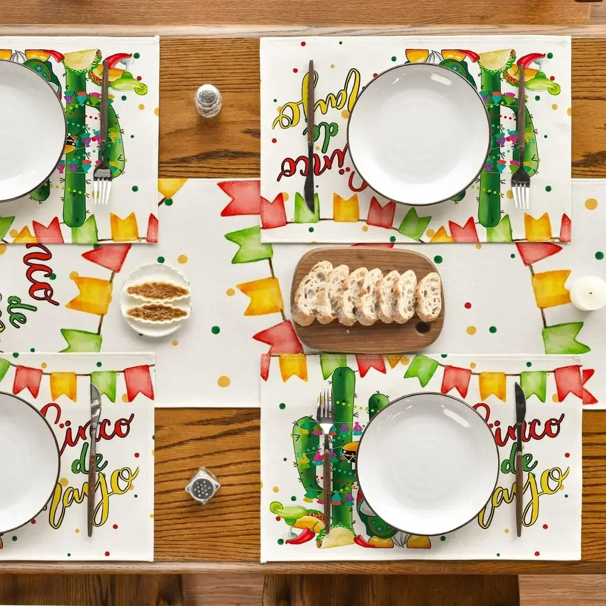 Cinco De Mayo Cactus Gnome Placemats Set of 4 12x18 Inch Mexican Table Mats for Party Kitchen Dining Decoration for Party