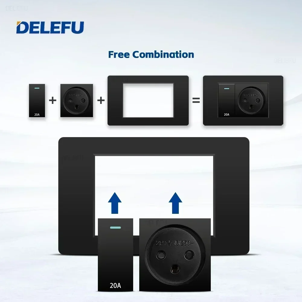 DELEFU Black Retardant PC Israel USB Type C Fast Charging Wall Socket Light Tuya Wifi Smart Switch Sat TV Tel Doorbell Curtain