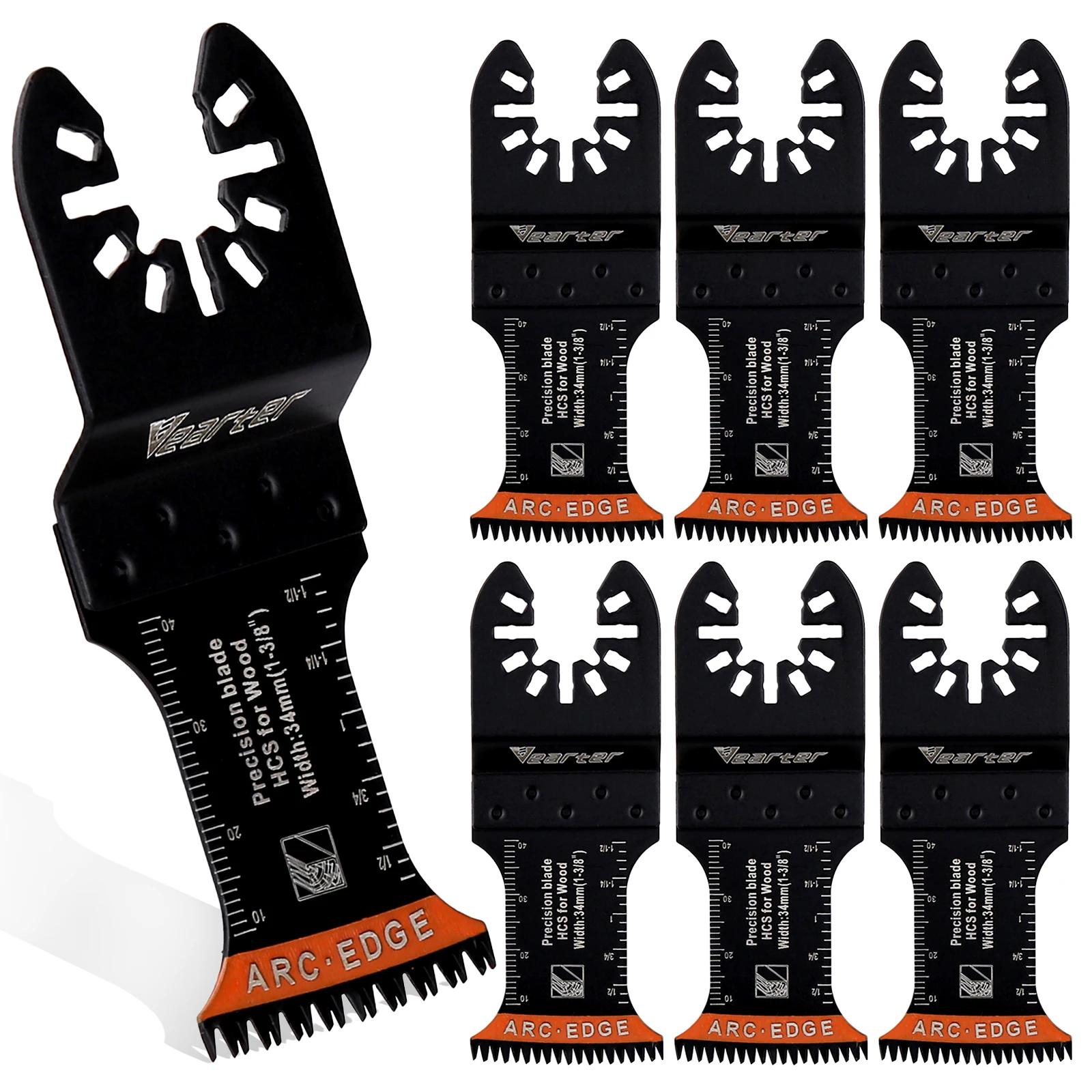 Vearter 7Pack 34mm HCS Oscillating Multi-tool Saw Blade Japanese Teeth Arc Edge Universal For Hard Soft Wood Precision Cutting