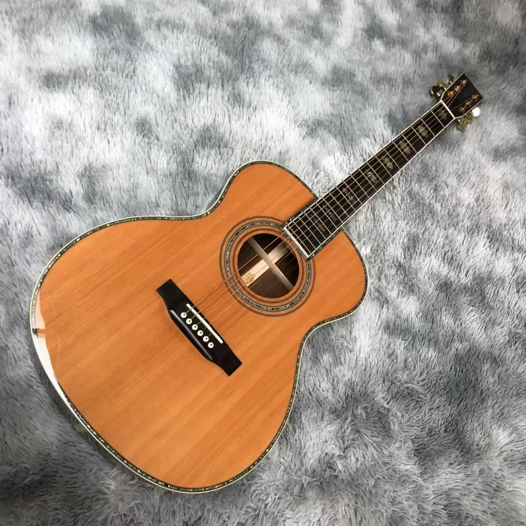 41 inch OM45 series red cedar solid wood full abalone inlaid glossy paint acoustic acoustic guitar