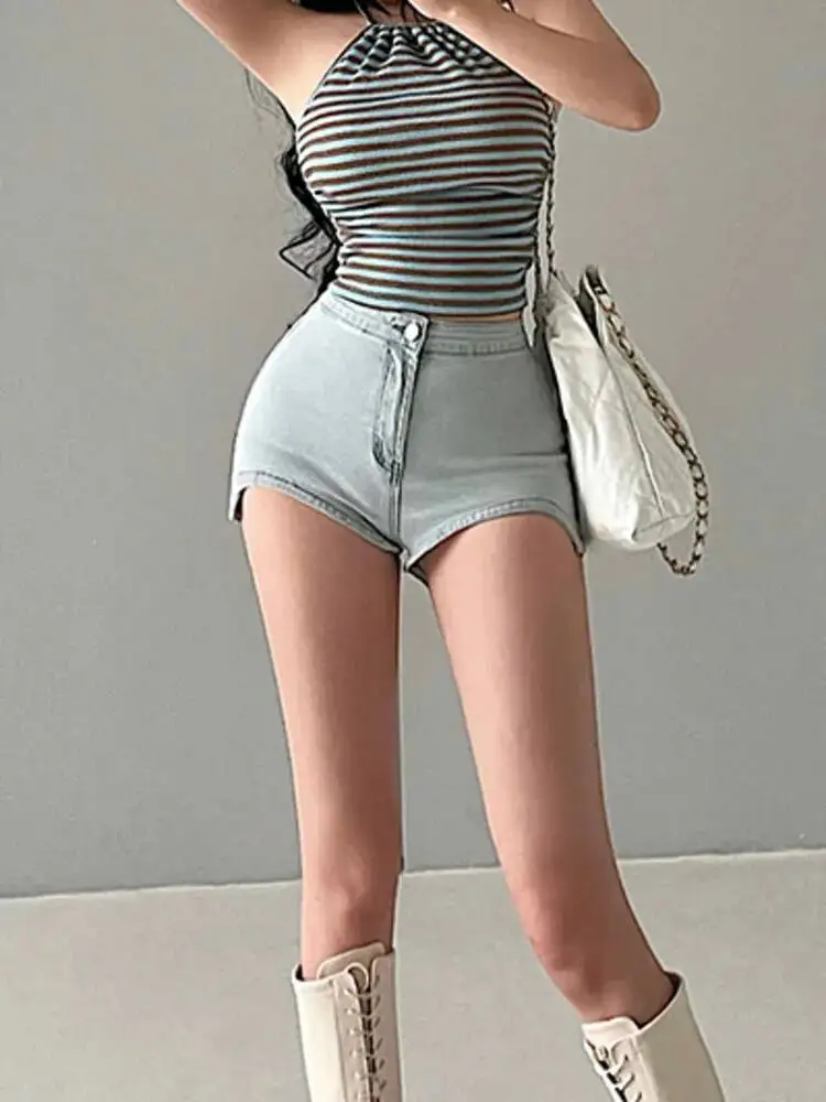 WOMENGAGA Spicy Girls Sexy High Waist Slim Irregular Curved Legs Long Slim Hips Denim Shorts Hot Shors Korean Style K6WF