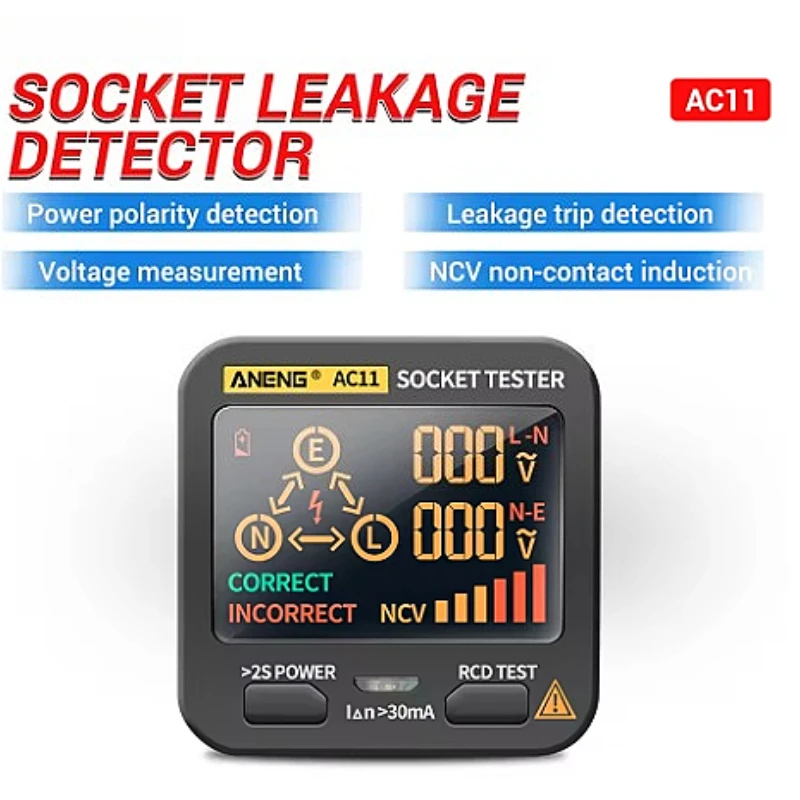 

AC11 Digital Smart Socket Tester Voltage Test Socket Detector US/UK/EU Plug Ground Zero Line Phase Check Rcd NCV test