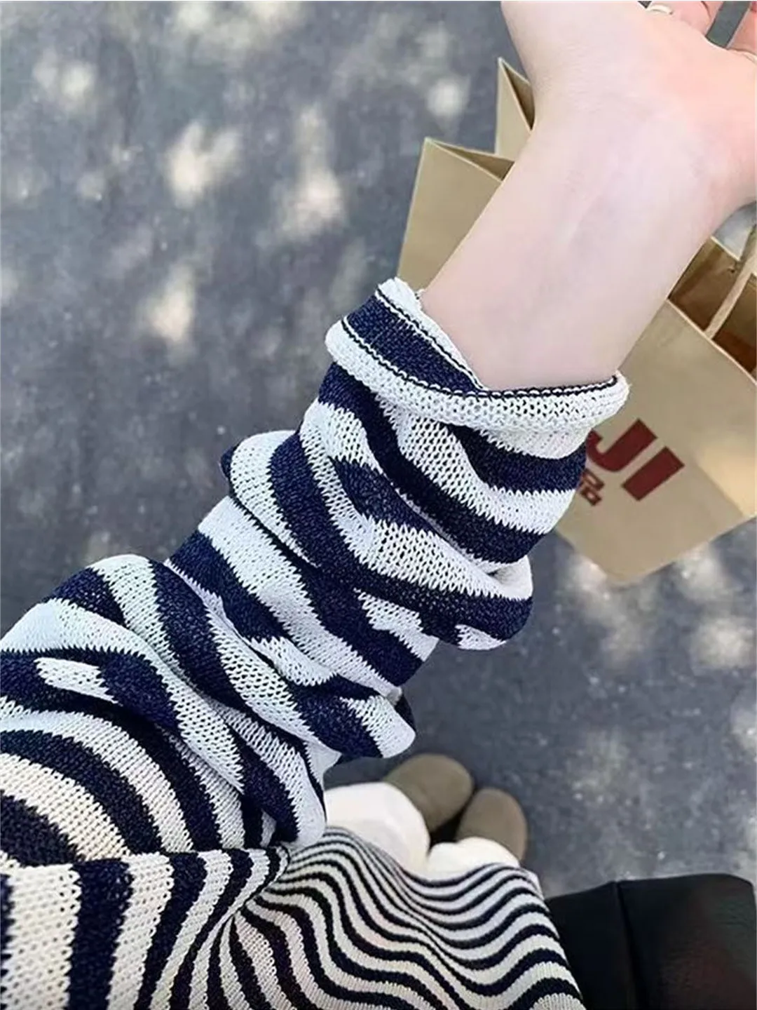 

Ultra-Recommended Chao Whiter Striped Turquoise Loose Women's Knitted Sun Protection Cover up Tunic Top Silk Linen Blend