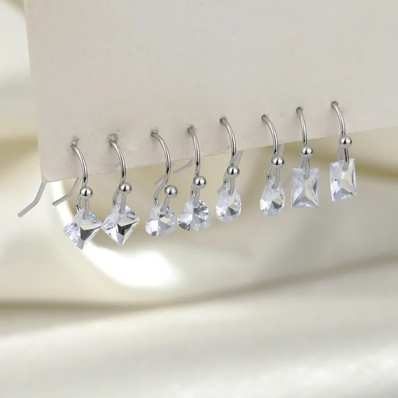 

MEETSOFT 925 Sterling Silver Geometric Zircon Droplet Square Drop Earring for Women Fine Jewelry High Luxury Vintage Accessories