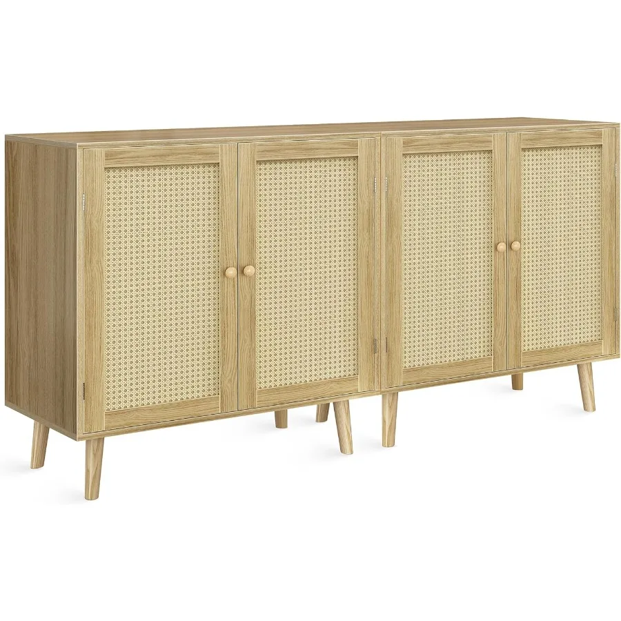 Buffet Cabinets with Storage Set of 2 Storage Cabinets with Synthetic Rattan Doors Accent Cabinet with Solid Wood Feet Sideboar