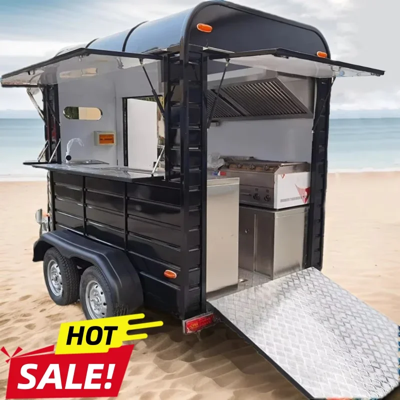 Stainless Steel Food Truck Fully Equipped Kitchen Custom Design Mobile Concession Trailer for Fast Food Burger Tacos Business