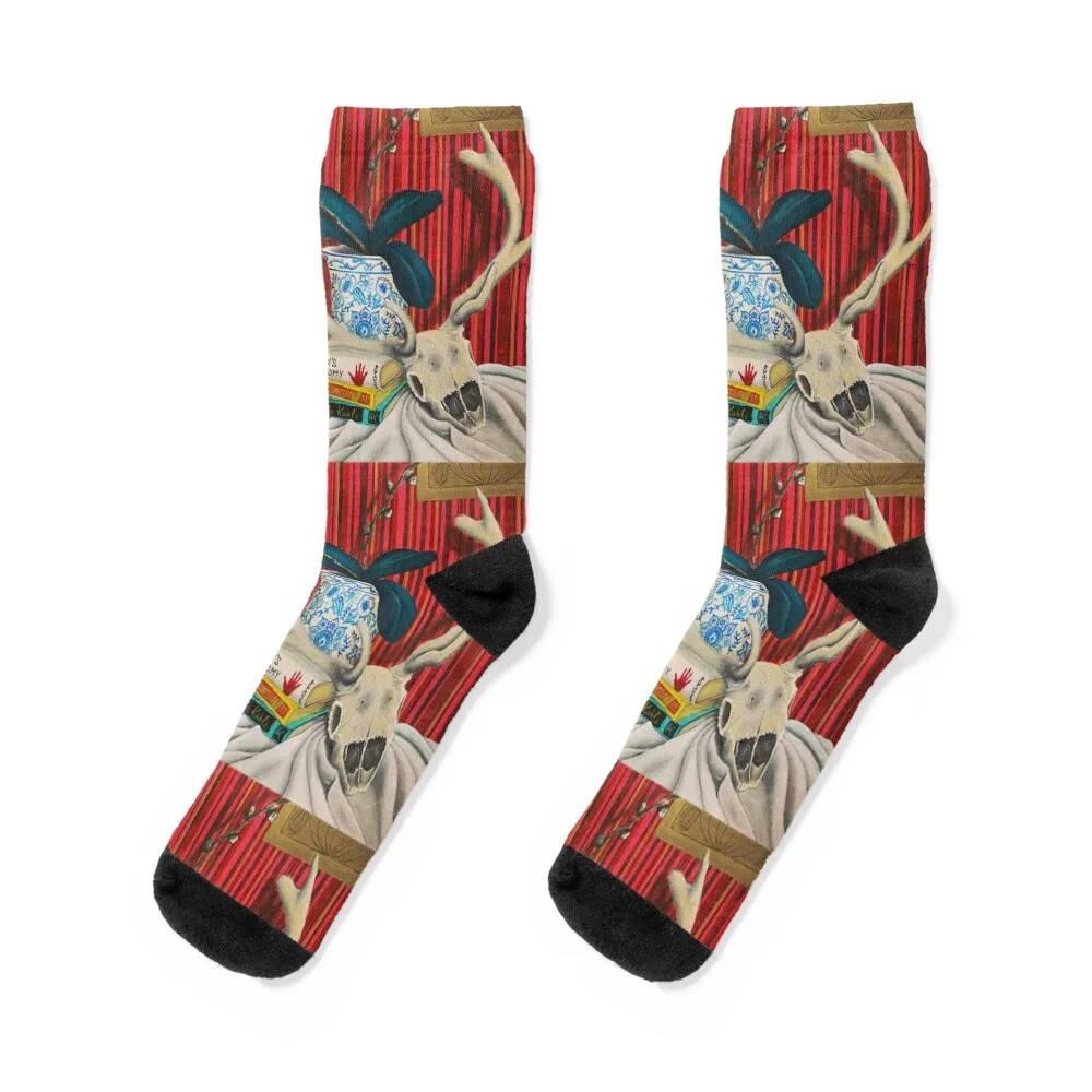 

Skull, orchid and glimpses of Kandinsky Socks