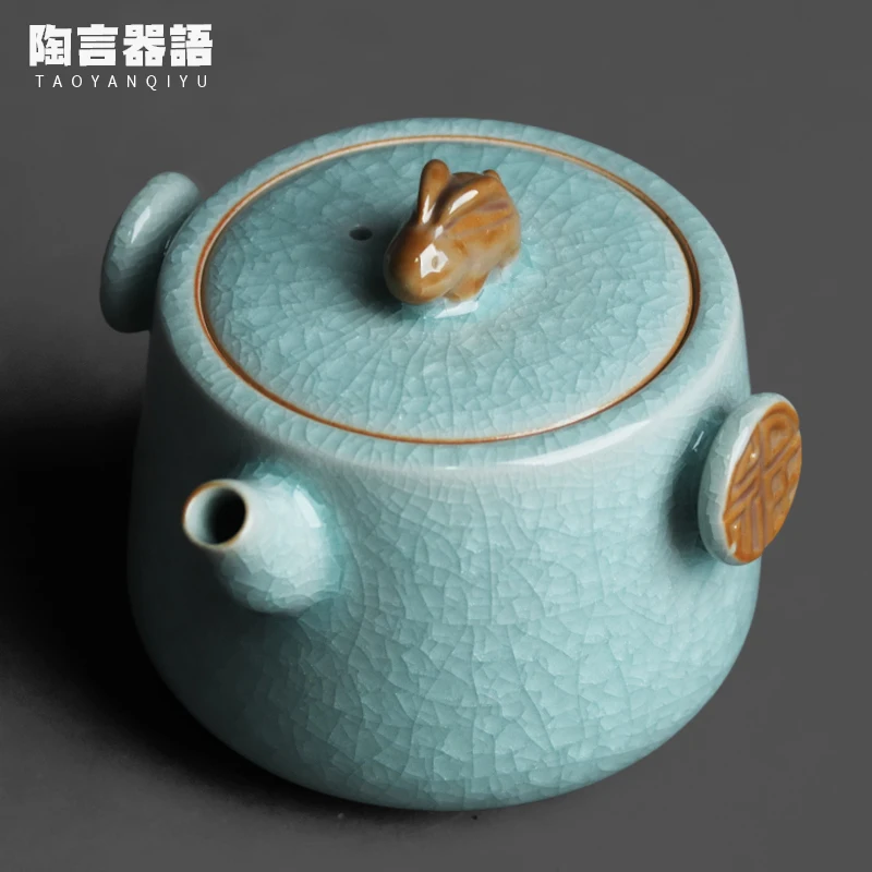 Original mine celadon ice cracked rabbit hand grabbed teapot open piece of special personalized tea tea bags brewing single pot