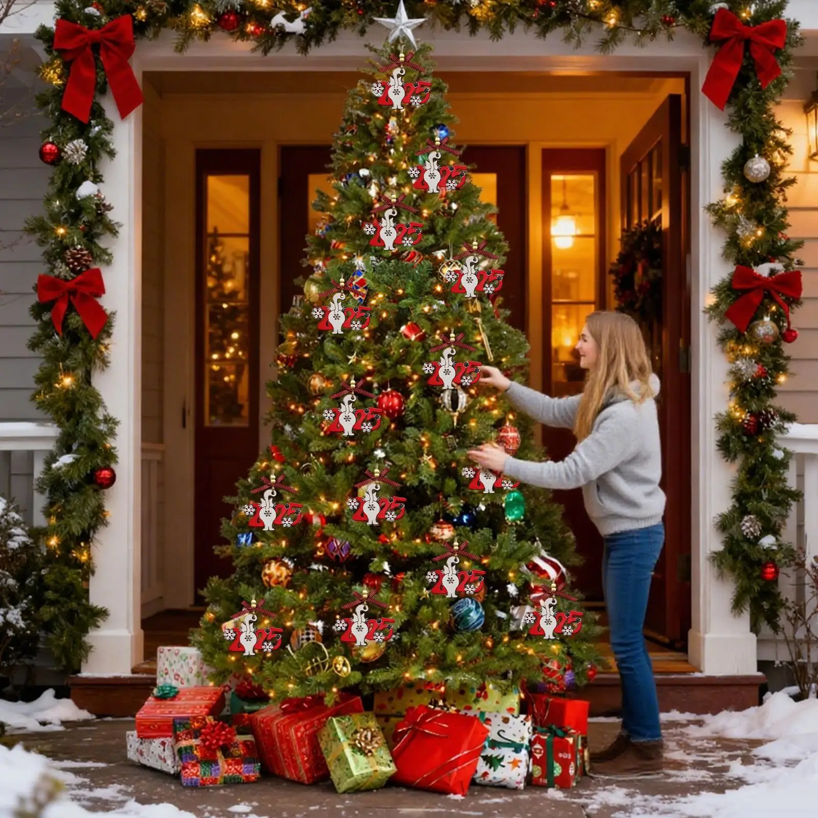 

Рождественские украшения, деревянные праздничные украшения, рождественские деревянные подвески в виде животного и кота для подоконника, спальни, балконов, дверных проемов, стены