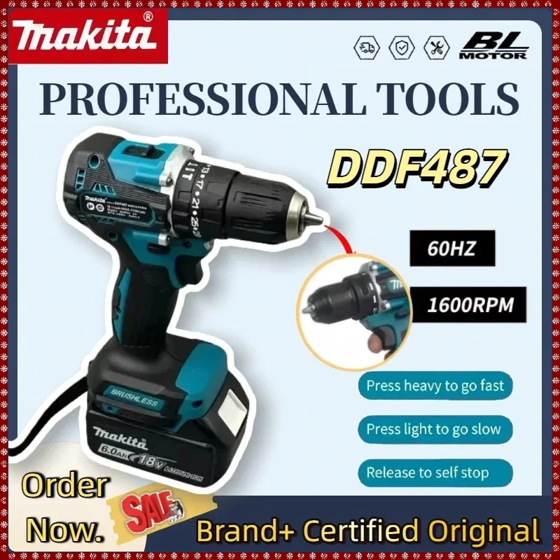 

Makita DDF487 Cordless Impact Drill Power Tools Brushless Handheld High Torque Electric Screwdriver Electric Drill