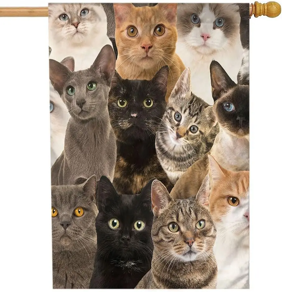 White Black Gray Cats Garden Flag 28x40 Inch Portrait Of Kitten Breed Cute Animal House Lawn Flag Double Sided Banners for Home