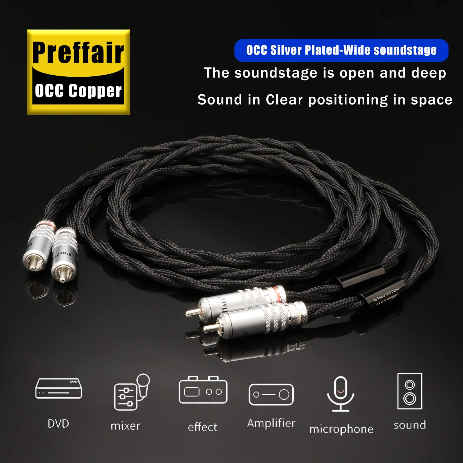 Preffair X432 6N Copper Hifi RCA Cable/1 Pair Silver RCA Male Audio Interconnect/ for CD Amplifier Hi-end Sound Syste