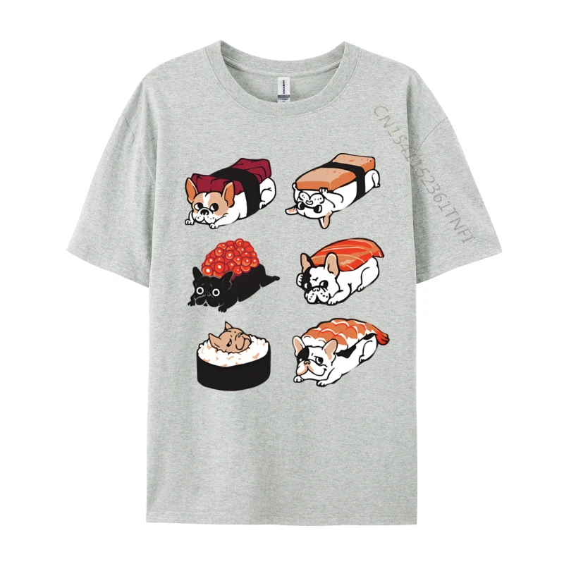 

Sushi Frenchie Vintage T Shirt Male Funny Tee Tops Graphic T Shirts 100% Cotton Fabric T-shrits Black Streetwear Men