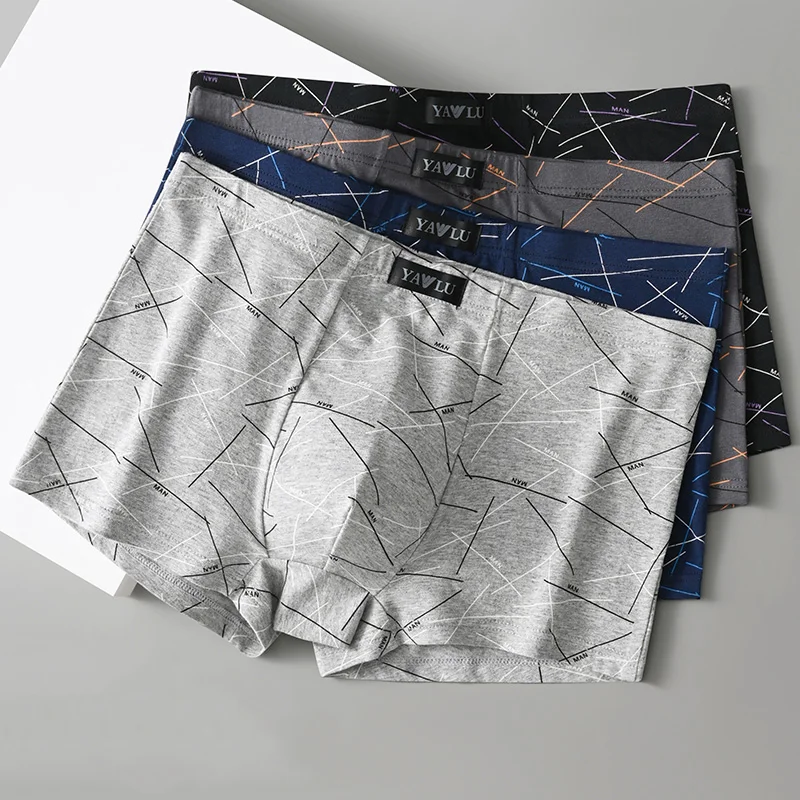 4PCS Plus Size 6XL Men's Boxer 95%Cotton Underwear Breathable Loose Fit Shorts Comfortable Flat Corner Printing Lines