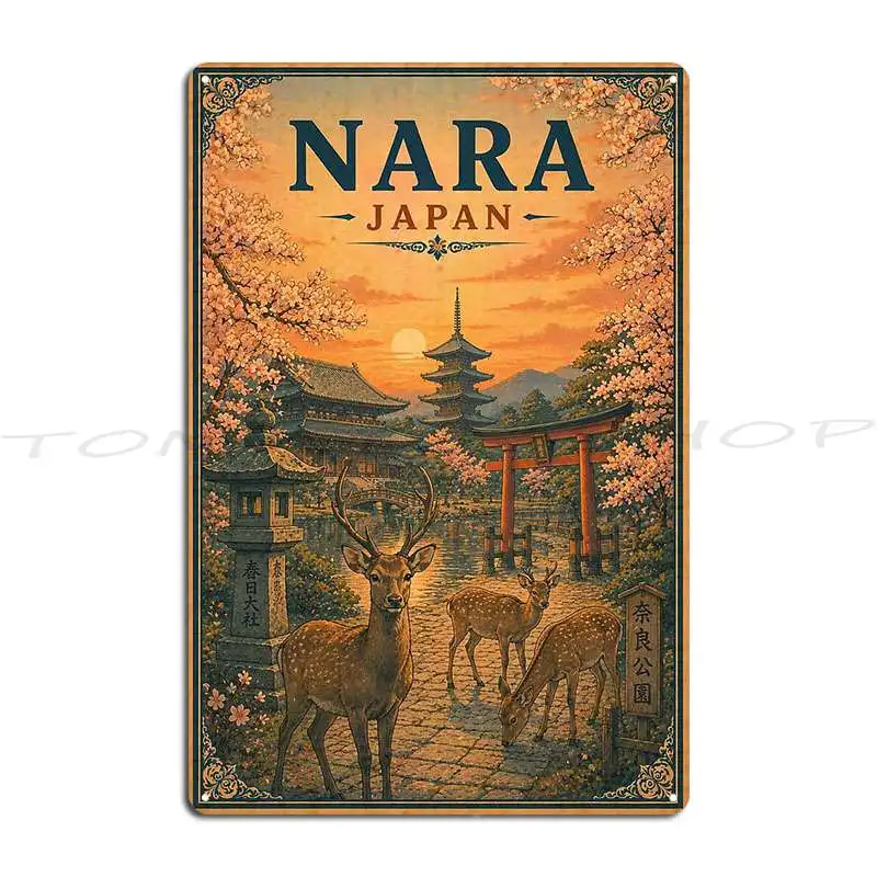 Nara Japan Deer Park Metal Sign Wall Plaque Designing Bar Painting Character Tin Sign Poster
