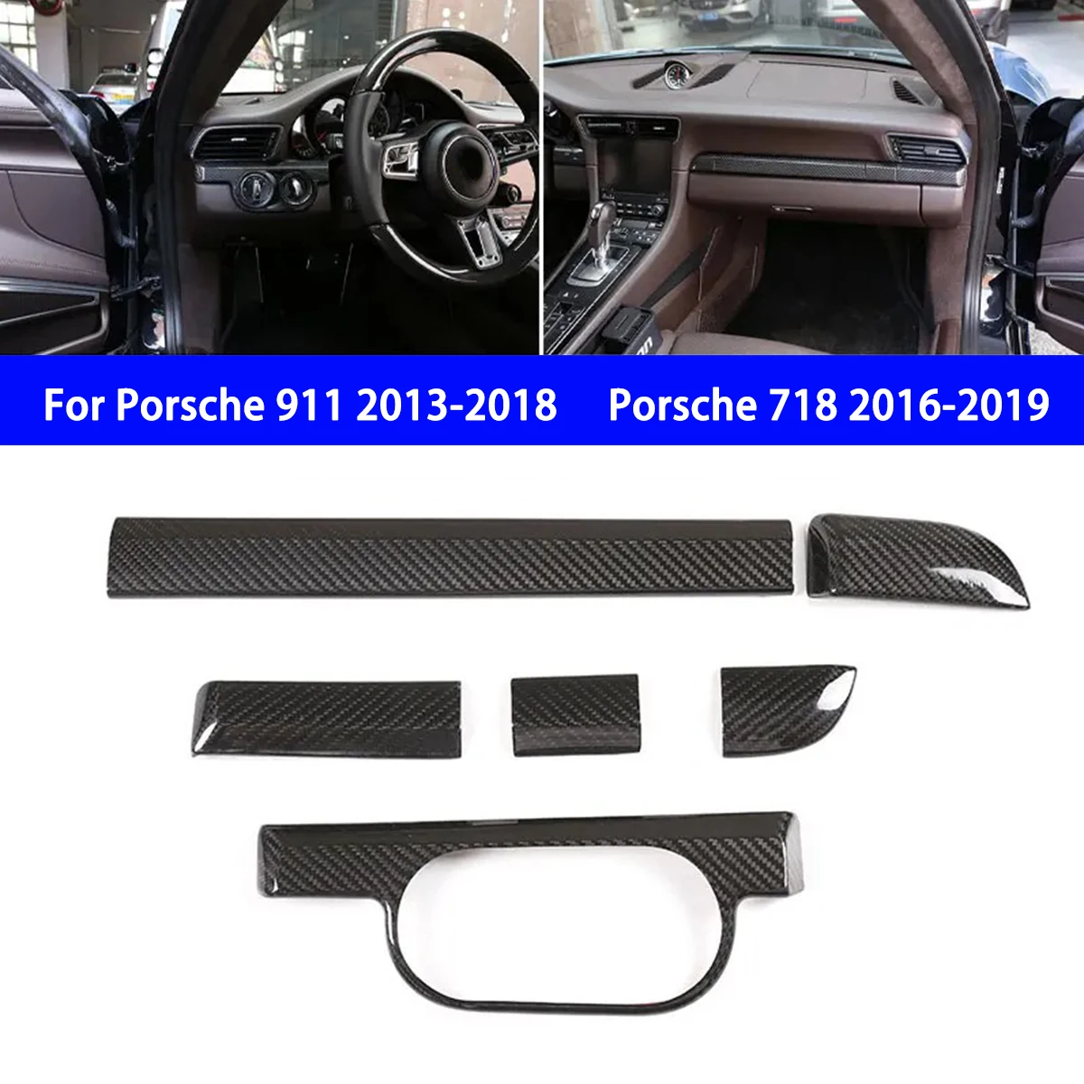 For Porsche 911 718 Boxster S/T Cayman 2013-2019 True Carbon Fiber Central Control Panel Dashboard Decorative Strip Modification