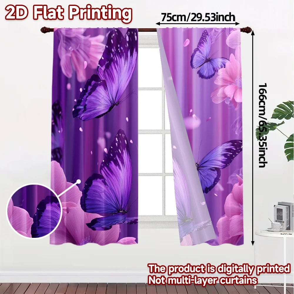 2D Flat Printing,JIT 2pcs, Curtains (Without Rod) Butterfly Veil Popular Curtains&Drapes Durable 100% Polyester Fabric Curtains