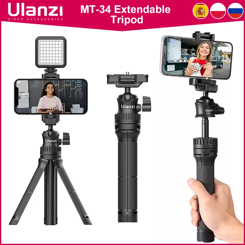 Ulanzi MT-34 Extend Tripod 360 Adjustable Ballhead 2 in 1 Phone Clamp Holder Smartphone DSLR SLR Tripod for iPhone 12 Pro Max 11