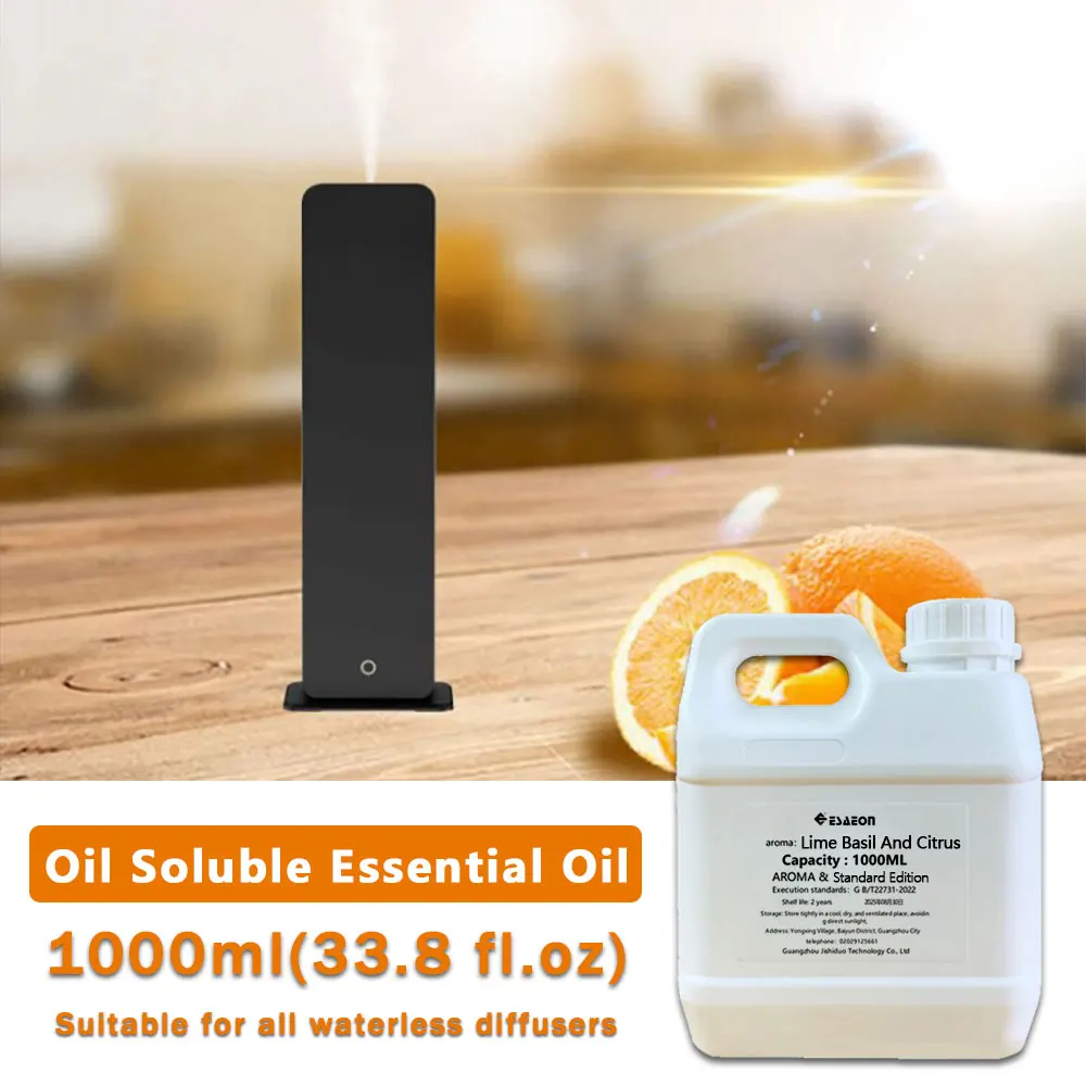 ESAEON 1000ml (33.8 fl.oz) Lime Basil And Citrus Essential Oils- For Two Fluid Aroma Diffuser & Waterless Aromatherapy Machines