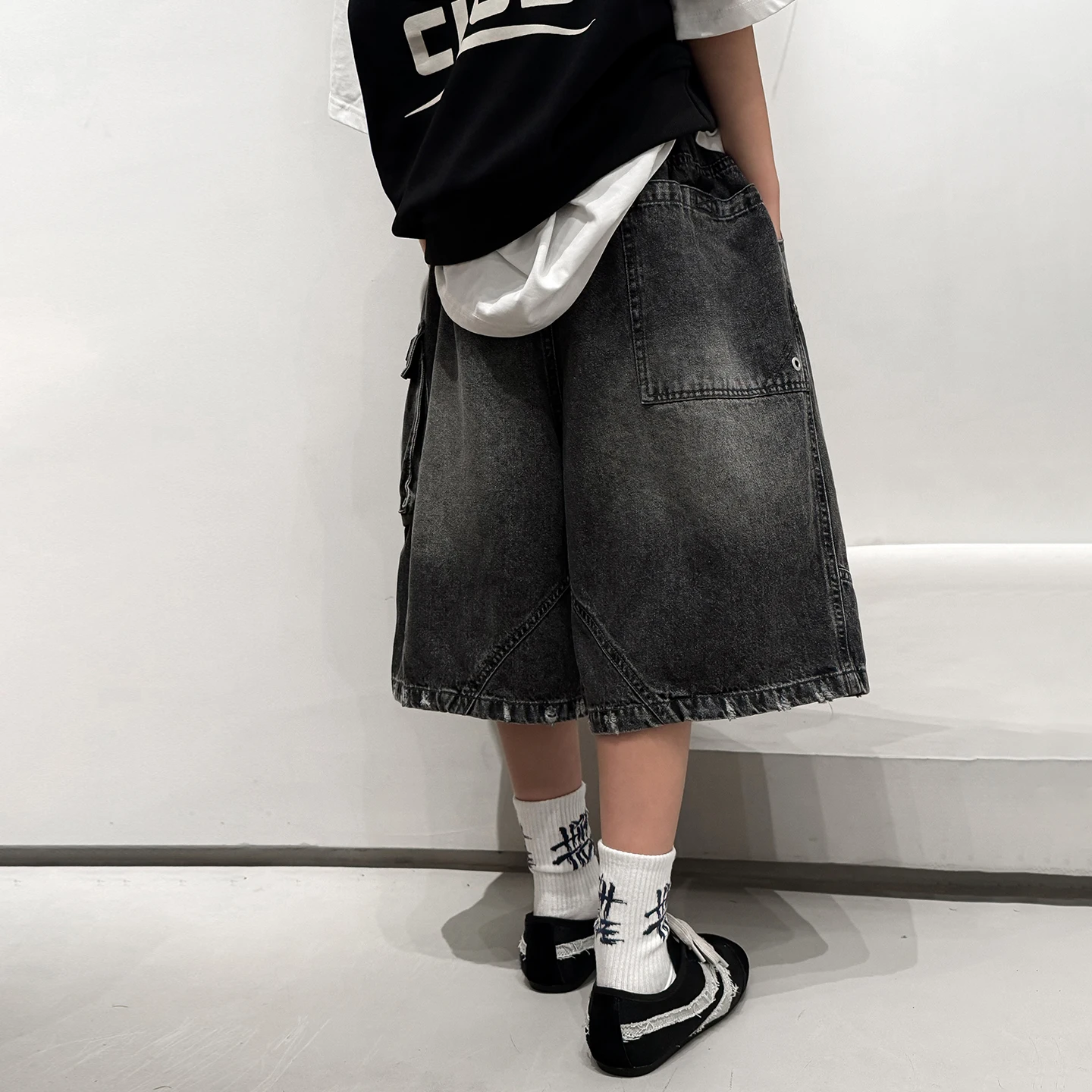 Boys Denim Cargo Shorts Vintage Washed Loose Knee‑Length Shorts, Hip‑Hop Casual Jean Short With Side Pockets Summer Clothing