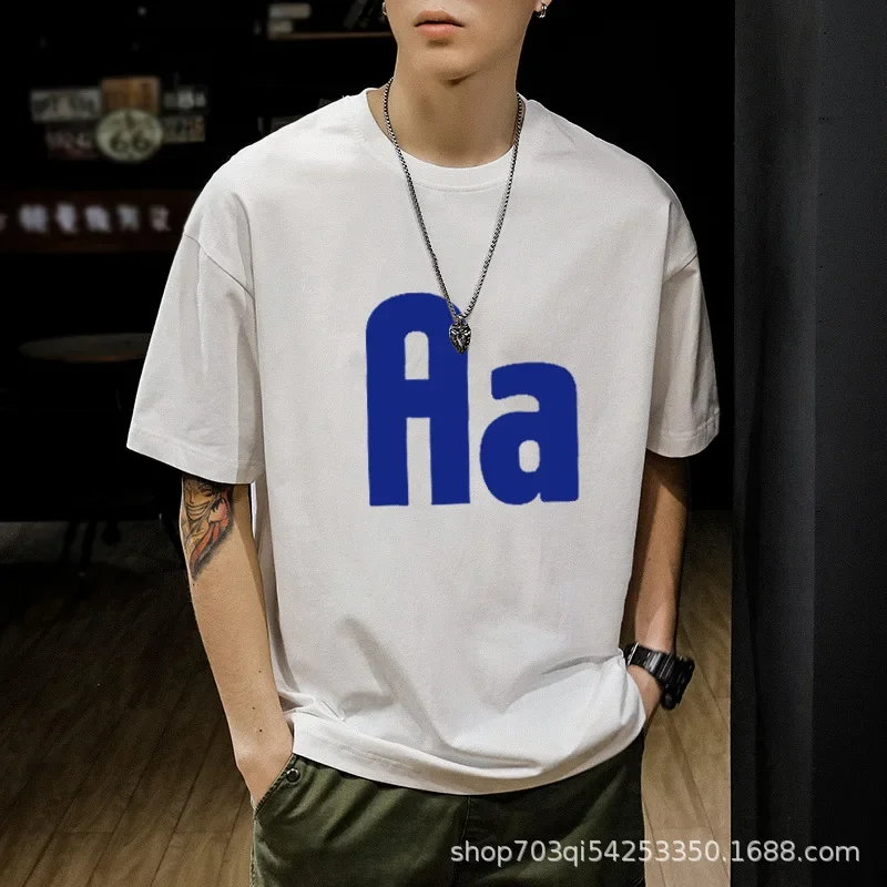 Plus size men's short-sleeved t-shirt men's summer new top trend anime cartoon casual three-quarter sleeve t-shirt half sleeve