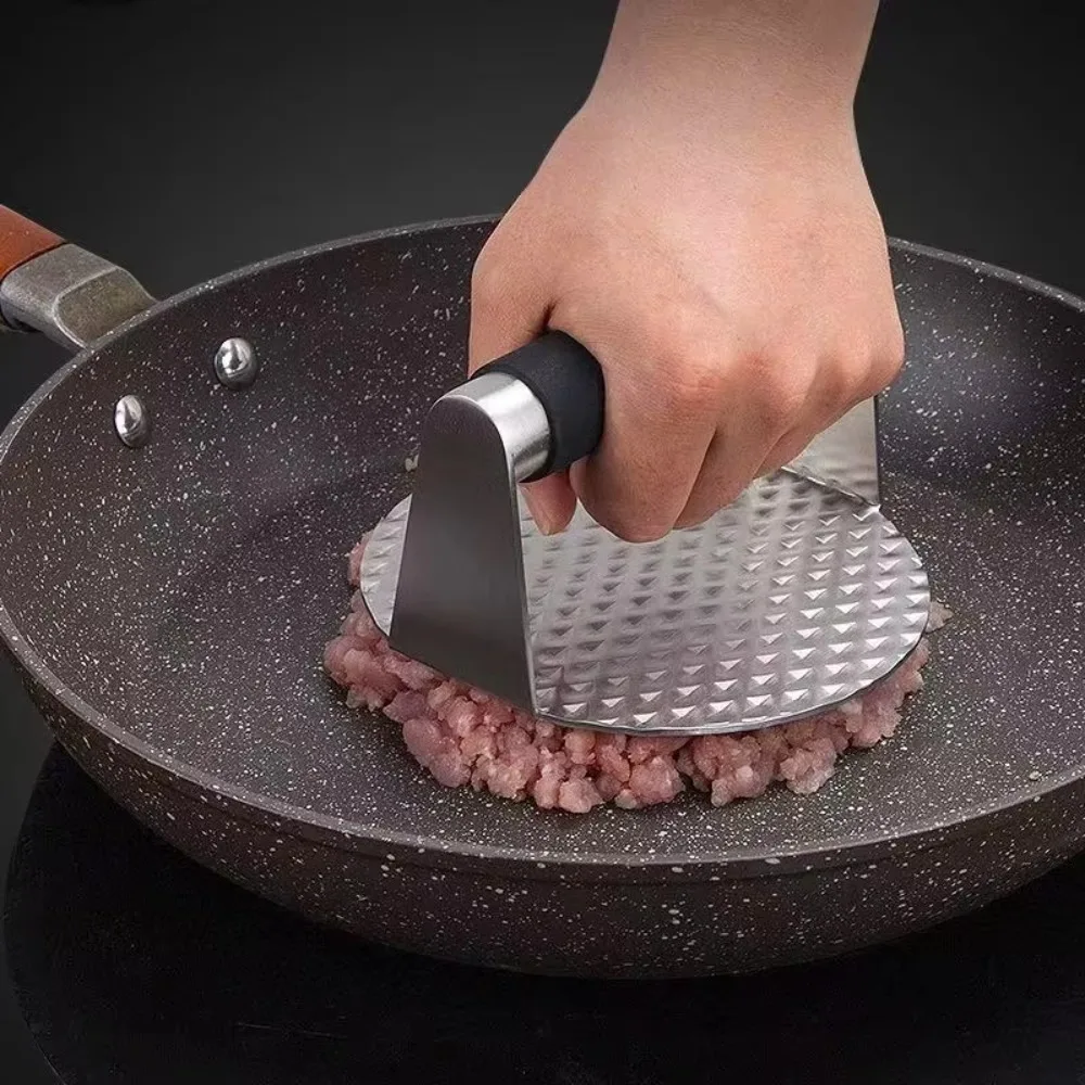 Durable Manual Hamburger Patty Maker Stainless Steel Anti-rust Barbecue Press Plate Rhombus Pattern Non-Stick Grill Press Dough